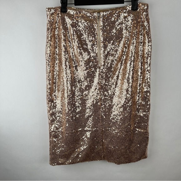 NWT Petite Metallic Gold Embroidered Sequin Midi Skirt with Split | US Size 10 - Picture 2 of 8